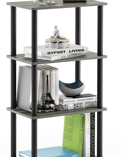 Furinno Turn-N-Tube No Tool 4-Tier Storage Shelf, Narrow, French Oak Grey/Black - LeafyLoom