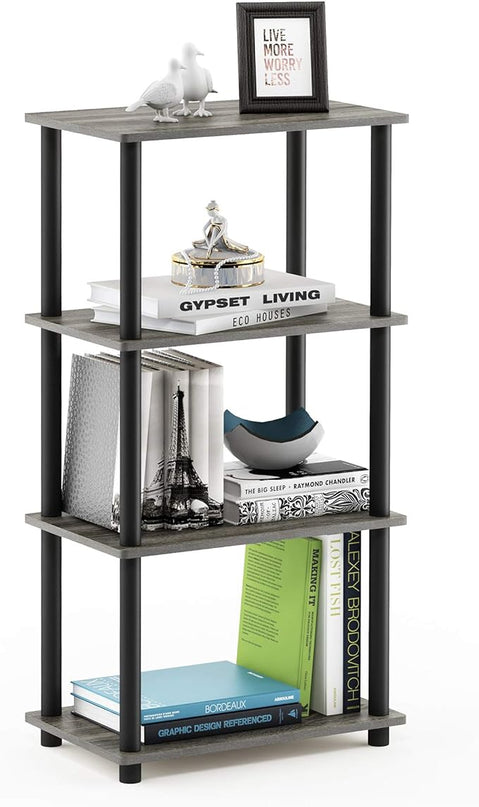 Furinno Turn-N-Tube No Tool 4-Tier Storage Shelf, Narrow, French Oak Grey/Black - LeafyLoom