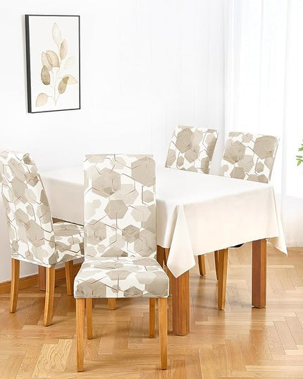 Gibelle Dining Room Chair Covers Set of 4, Soft Stretch Kitchen Chair Covers Slipcover Protector, Removable Washable Geometric Parson Chair Covers 4 Pack, Beige Gibelle