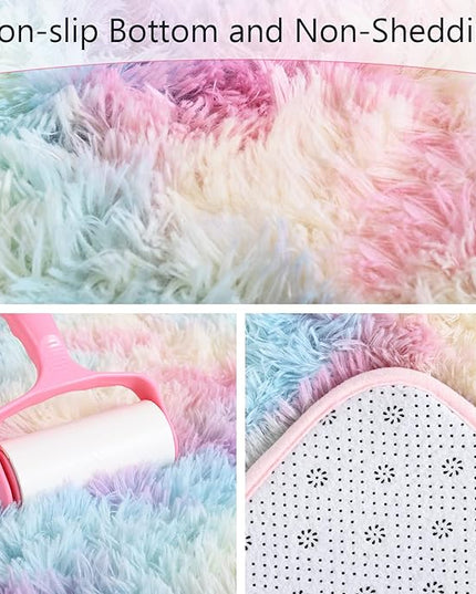 AROGAN Soft Rainbow Area Rugs for Girls Room 4x6 Feet, Fluffy Girls Bedroom Rugs, Princess Rug, Cute Colorful Carpet for Kids Teens Nursery Toddler, Pink - LeafyLoom