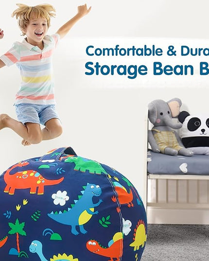 Lukeight Stuffed Animal Storage Bean Bag Chair Cover for Kids, Dinosaur Zipper Beanbag Chair Cover for Organizing Toddler & Kids' Rooms Plush Toys (Dinosaur, X-Large) - LeafyLoom