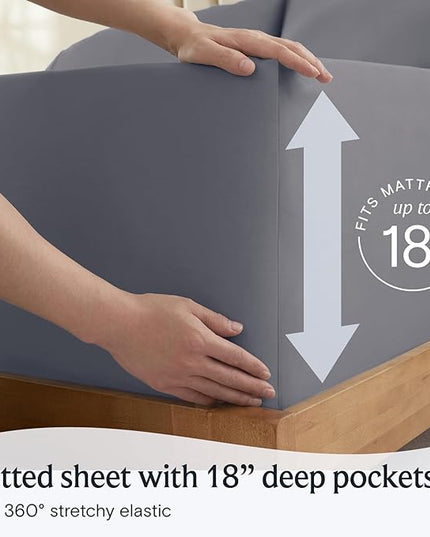 LuxClub Twin XL Sheets - Soft-Kids-Twin Bed Sheets for-Boys-and-Girls-4 PC Deep Pockets 18" Eco Friendly Wrinkle Free-Kids-Fitted Sheets Machine Washable Hotel Bedding Silky Soft- Light Grey Twin XL - LeafyLoom