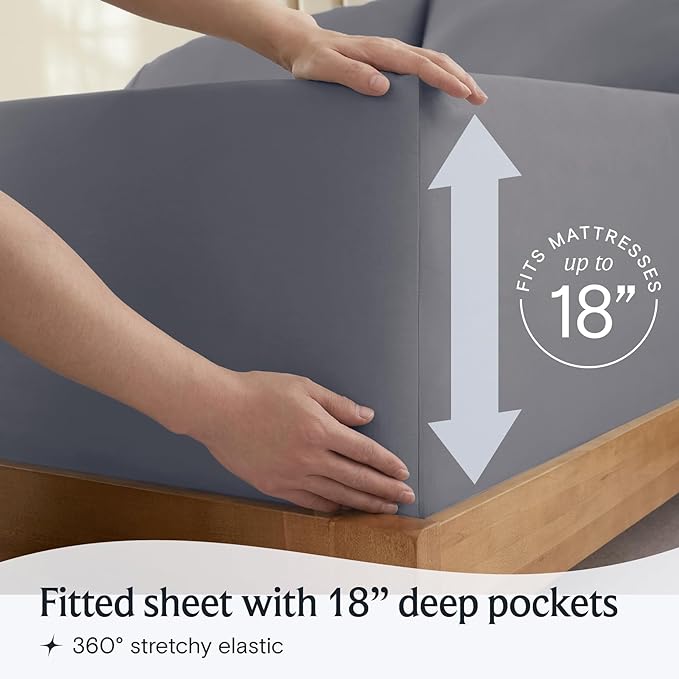 LuxClub Twin XL Sheets - Soft-Kids-Twin Bed Sheets for-Boys-and-Girls-4 PC Deep Pockets 18" Eco Friendly Wrinkle Free-Kids-Fitted Sheets Machine Washable Hotel Bedding Silky Soft- Light Grey Twin XL - LeafyLoom