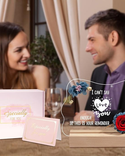 Yamonic Valentines Day Gifts for Her, Handmade Acrylic Plaque with Eternal Real Rose, Night Light with Preserved Rose Romantic Gifts for Girlfriend Wife Women (Reminder) - LeafyLoom