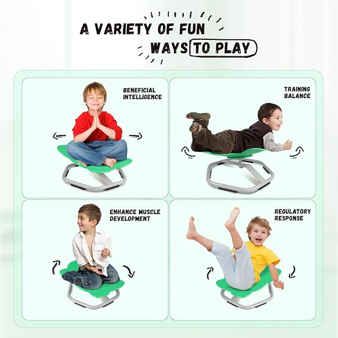 Elephant Kids Swivel Chair, Seat and Spinning Chair, Body Coordination Training Chair, Green Non Slip Sensory Toys 360° Spinning Chair for Autistic Kids Aged 3+, Improving Toddler's Physical Fitness - LeafyLoom