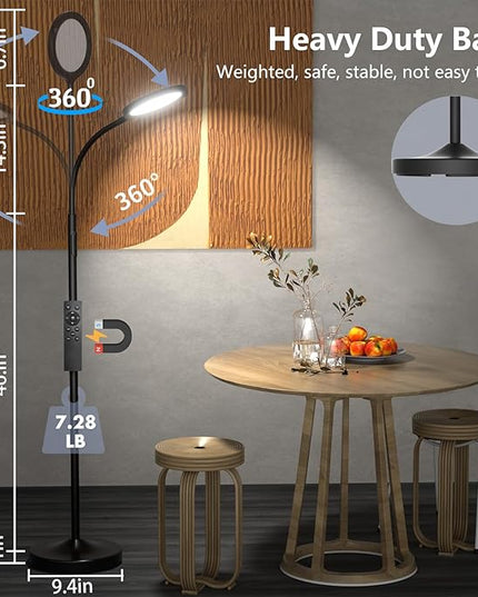 Floor Lamp,Super Bright Dimmable LED Lamps for Living Room, Custom Color Temperature Standing Lamp with Remote Push Button, Adjustable Gooseneck Reading Floor Lamp for Bedroom Office Black - LeafyLoom