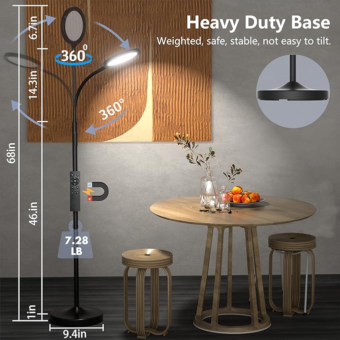 Floor Lamp,Super Bright Dimmable LED Lamps for Living Room, Custom Color Temperature Standing Lamp with Remote Push Button, Adjustable Gooseneck Reading Floor Lamp for Bedroom Office Black - LeafyLoom