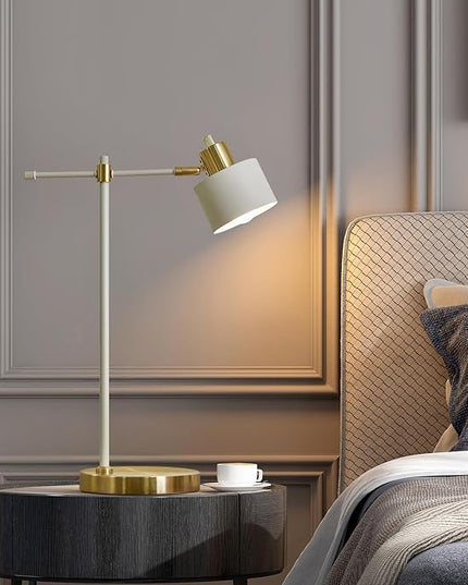 OYEARS Modern Industrial Desk Lamp for Reading LED 22.2“ Metal Table Lamp Light for Office Bedroom Study Room Living Room Nightstand Bedside Lamps Gold and Matte Black Accent (White, Bulb Included) - LeafyLoom