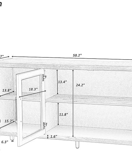 Merax Wood Sideboard, Buffet Cabinet with Storage & 3 Tempered Glass Doors, Built-in Adjustable Shelf, for Living, Dining Room and Kitchen, Brown - LeafyLoom