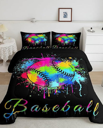 Feelyou Kids Baseball Comforter Set Twin Size Sports Game Bedding Set for Boys Girls Teens Bedroom Decor Baseball Gaming Comforter Women Men Tie Dye Duvet Set with 1 Pillow Case - LeafyLoom
