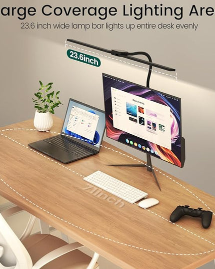 LED Desk Lamp for Home Office, Double Head Computer Desk Lights with Clamp & Wireless Remote, 12 Lighting Modes, Flexible Gooseneck Adjustable Smart Table Reading Study - LeafyLoom