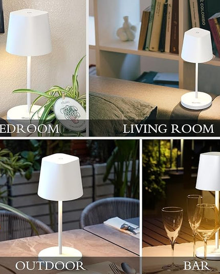 Quntis Cordless LED Table Lamp with Dimmer, Built-in Rechargeable Battery, Stepless Brightness Dimming, Ambient Light for Restaurant, Bedside Night Lamp, Waterproof Outdoor Lamps for Patio, Camping - LeafyLoom