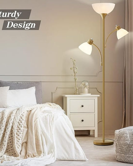 Luvkczc Torchiere Floor Lamps for Living Room, 3 Light Tree Floor Lamp, Gold Modern Tall Standing Lamps, Industrial Bright Floor Lamp for Bedroom, Office, Dresser, 3 LED Bulbs Included - LeafyLoom