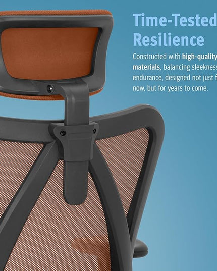 Duramont Office Chair Ergonomic Adjustable Lumbar Support and Rollerblade Wheels - Desk Chair with High Back Breathable Mesh - Thick Seat Cushion, Head, and Arm Rests control BROWN - LeafyLoom