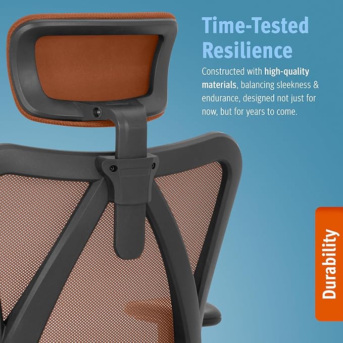 Duramont Office Chair Ergonomic Adjustable Lumbar Support and Rollerblade Wheels - Desk Chair with High Back Breathable Mesh - Thick Seat Cushion, Head, and Arm Rests control BROWN - LeafyLoom