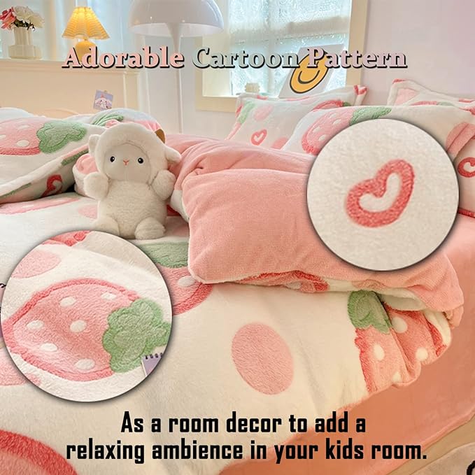 MorroMorn Twin Duvet Cover Set, Pink Strawberry Cute Bedding Sets, Fluffy Comforter Covers Lightweight Blanket Ultra Soft Kawaii for Girls Kids Toddler Teen Women Twin/Twin XL Size - LeafyLoom