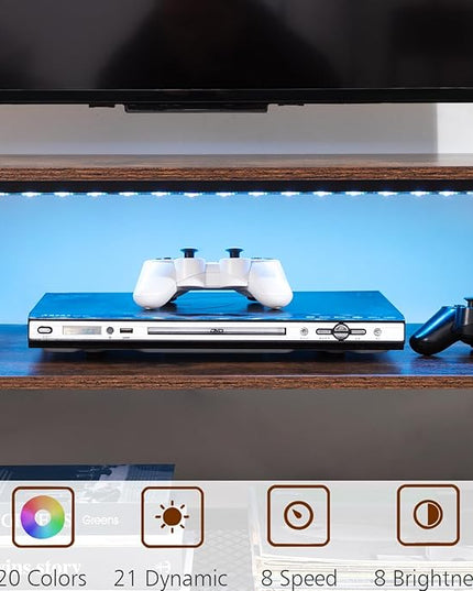 TV Stand for 50/55/60/65 inch TV, LED Entertainment Center with Charging Station, Long TV Table with Storage Drawer and Shelf, TV Console for Living Room Bedroom, Rustic Brown, HTS062BR - LeafyLoom