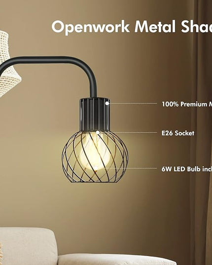 Floor Lamp, Industrial Floor Lamp for Living Room, Modern Standing Lamp with 6W LED Bulb, Foot Switch, Minimalist Pole Lamp Vintage Farmhouse Stand Up Lamps for Bedroom, Office, Book Nook,Black - LeafyLoom