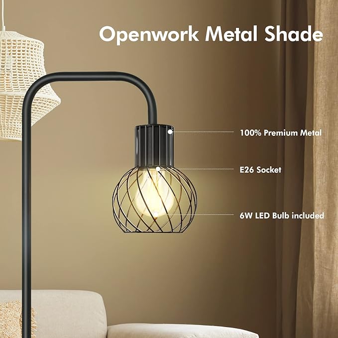 Floor Lamp, Industrial Floor Lamp for Living Room, Modern Standing Lamp with 6W LED Bulb, Foot Switch, Minimalist Pole Lamp Vintage Farmhouse Stand Up Lamps for Bedroom, Office, Book Nook,Black - LeafyLoom