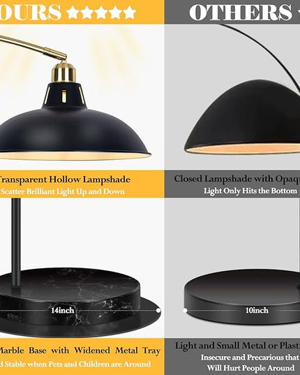 Arc Floor Lamp for Living Room, Marble Base Standing Lamp - Black Gold Floor Lamps with 360° Rotatable Arm, Industrial Tall Lamp Metal Material, Reading Lamp for Bedroom Couch Sofa Desk - LeafyLoom