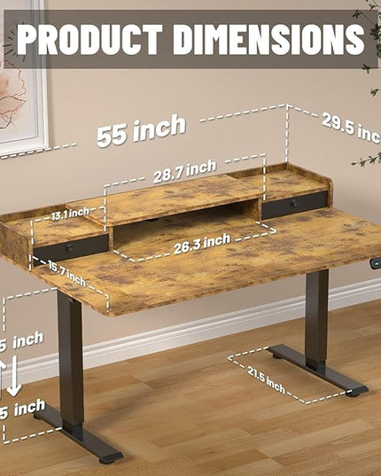 55×30 Inch Electric Standing Desk with 2 Drawers, Adjustable Height Widened Stand Up Desk with Storage Shelf, Sit to Stand Ergonomic Workstation for Home Office - LeafyLoom