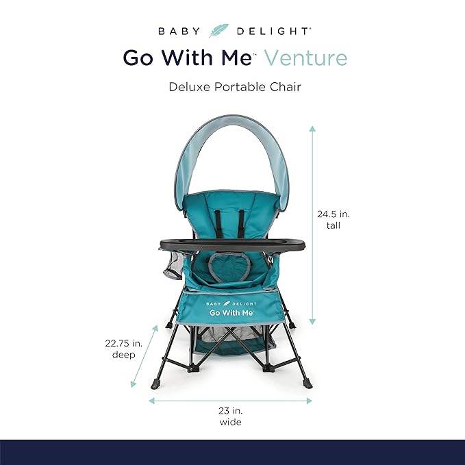 Baby Delight Go with Me Venture Portable Chair | Indoor and Outdoor | Sun Canopy | 3 Child Growth Stages | Teal - LeafyLoom