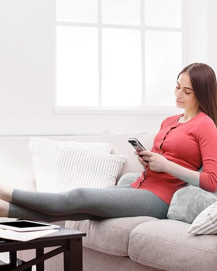 Clara Clark Reading Pillow, Standard Back Pillow for Sitting Up in Bed, Memory Foam Back Support Pillow, Reading Pillows for Sitting in Bed, Light Grey Sit Up Pillow for Bed, Arm Pillow with Pockets - LeafyLoom