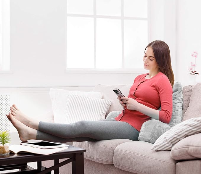 Clara Clark Reading Pillow, Standard Back Pillow for Sitting Up in Bed, Memory Foam Back Support Pillow, Reading Pillows for Sitting in Bed, Light Grey Sit Up Pillow for Bed, Arm Pillow with Pockets - LeafyLoom