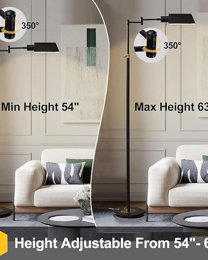 Dimmable LED Pharmacy Floor Lamp for Living Room, Full Range Dimming Bedroom Floor Lamp, Adjustable Height Standing Lamp with 350° Swing Arm - LeafyLoom