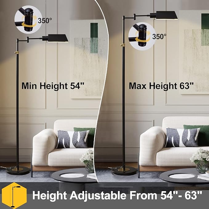 Dimmable LED Pharmacy Floor Lamp for Living Room, Full Range Dimming Bedroom Floor Lamp, Adjustable Height Standing Lamp with 350° Swing Arm - LeafyLoom