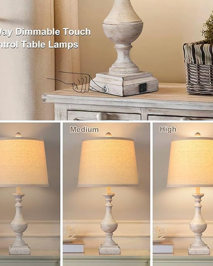 AKASUKI 27.5 Inch Farmhouse Table Lamps for Living Room Set of 2 with USB and Type-C Port, 3-Way Dimmable Table Lamps for Bedroom Vintage Rustic Bedside Lamps for bedrooms(2 Bulbs Included) - LeafyLoom