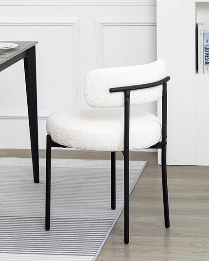 DYHOME White Dining Chair One Chair for Kitchen Dining Room Dining Table,Upholstered Boucle Dining Chair with Black Metal Legs,Accent Dining Side Chair - LeafyLoom