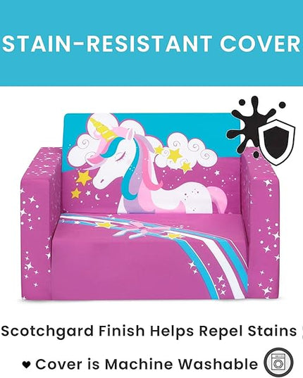 Delta Children Unicorn Cozee Flip-Out Chair For Relaxing - 2-in-1 Convertible Lightweight,Portable Chair to Lounger for Toddlers & Kids - LeafyLoom