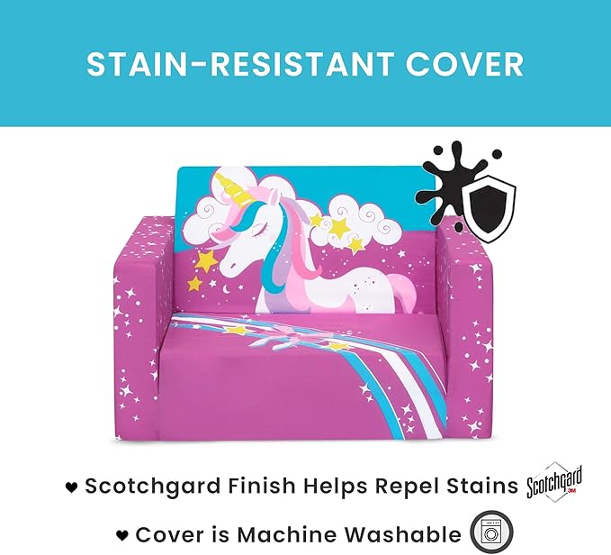 Delta Children Unicorn Cozee Flip-Out Chair For Relaxing - 2-in-1 Convertible Lightweight,Portable Chair to Lounger for Toddlers & Kids - LeafyLoom