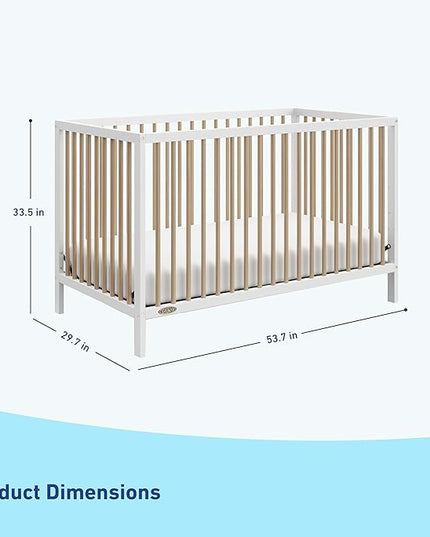 Graco Teddi 5-in-1 Convertible Crib (White with Driftwood) – GREENGUARD Gold Certified, Converts to Daybed, Toddler & Twin Bed with Headboard and Footboard, Adjustable Mattress Height - LeafyLoom