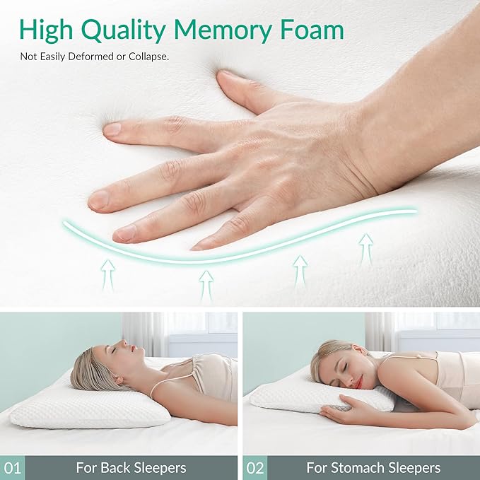 AM AEROMAX 2.75 Inches Standard Size Hyper Slim Memory Foam Pillow for Stomach and Back Sleepers - Thin, Flat Design for Cervical Neck Alignment and Deeper Sleep. - LeafyLoom