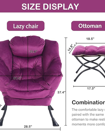 LITA Lazy Chair with Ottoman, Modern Accent Leisure Upholstered Sofa Chair, Contemporary Lounge Reading Chair with Armrests and a Side Pocket for Living Room, Bedroom & Small Space - LeafyLoom