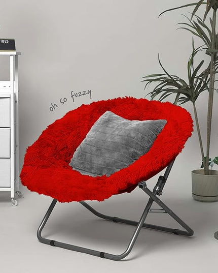 Oversized Mongolian Faux Fur Saucer Chair, Red - LeafyLoom
