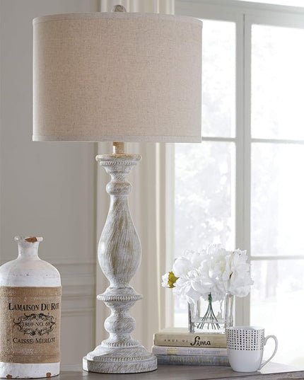 Signature Design by Ashley Bernadate Vintage Cottage Table Lamp, 2 Count, 31", Whitewash - LeafyLoom