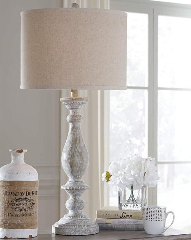 Signature Design by Ashley Bernadate Vintage Cottage Table Lamp, 2 Count, 31", Whitewash - LeafyLoom