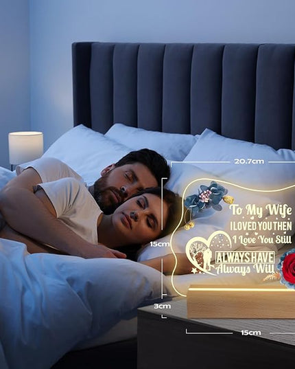 Yamonic Valentines Day Gifts for Her, Handmade Acrylic Plaque with Eternal Real Rose, Night Light with Preserved Rose Romantic Gifts for Girlfriend Wife Women (to My Wife) - LeafyLoom