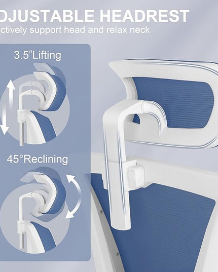 Misolant Ergonomic Office Chair with Footrest, Ergonomic Desk Chair with Adjustable 2D Lumbar Support, High Back Office Chair with Adjustable Headrest, Comfortable Office Chair Navy Blue - LeafyLoom