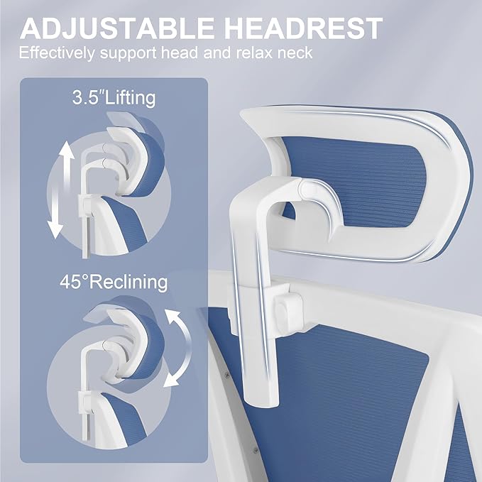 Misolant Ergonomic Office Chair with Footrest, Ergonomic Desk Chair with Adjustable 2D Lumbar Support, High Back Office Chair with Adjustable Headrest, Comfortable Office Chair Navy Blue - LeafyLoom