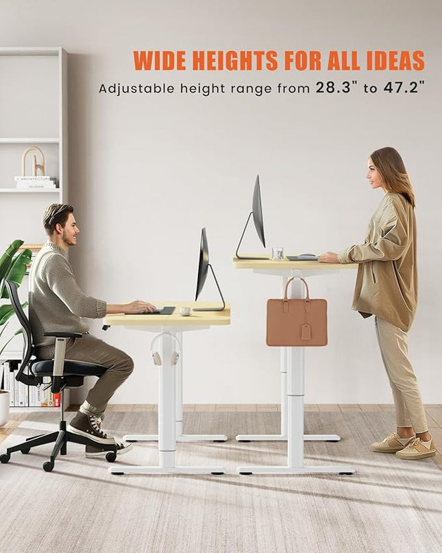 Electric Standing Desk Adjustable Height Stand Up Desk, 55" x 24" Sit Stand Desk, Low Noise Home Office Desk, Computer Desk with Splice Board, Child Lock & Memory Function, Maple - LeafyLoom