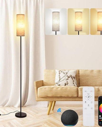 Neoglint Smart RGB Floor Lamp for Living Room Compatible with Alexa & Google Home, 68" Morden Color Changing Corner Standing Lamp, Pole Lamp with Linen Lampshade for Office, Hotel(Bulb Included) - LeafyLoom