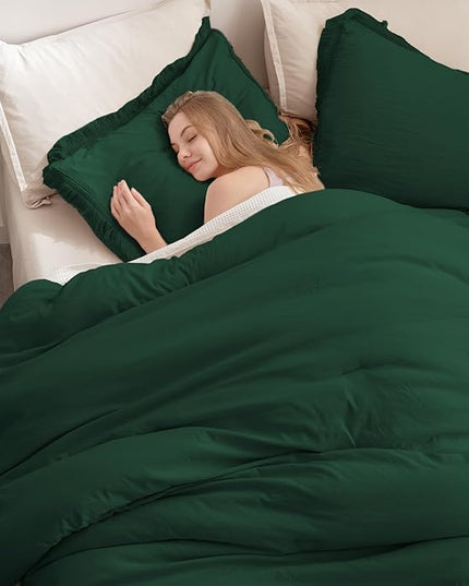 Andency Dark Emerald Green Comforter Set California King, Cal King Boho Lightweight Bedding Comforter Sets, 3 Pieces Oversized All Season Soft Tassel Bed Set (104x96In Comforter & 2 Pillowcases) - LeafyLoom