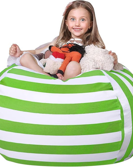 Wekapo Stuffed Animal Storage Bean Bag Chair Cover for Kids | Stuffable Zipper Beanbag for Organizing Children Plush Toys Large Premium Cotton Canvas (Green, XX-Large) - LeafyLoom