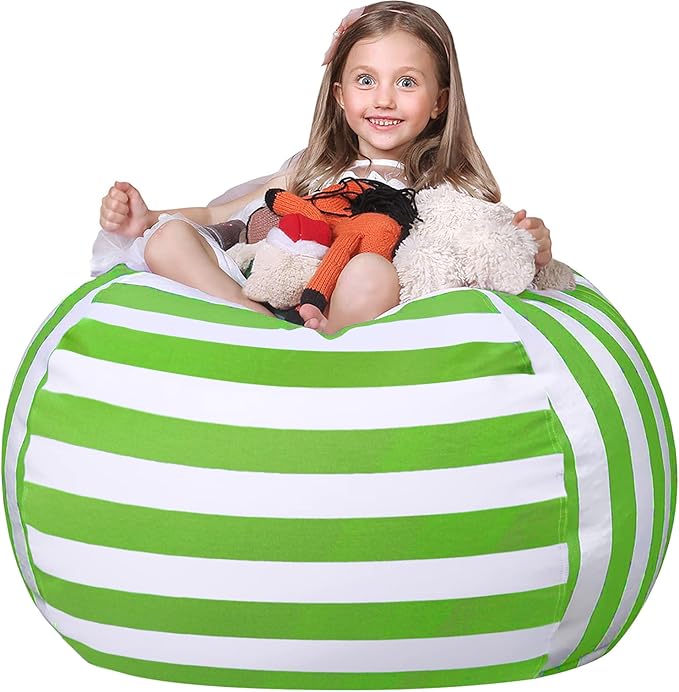 Wekapo Stuffed Animal Storage Bean Bag Chair Cover for Kids | Stuffable Zipper Beanbag for Organizing Children Plush Toys Large Premium Cotton Canvas (Green, XX-Large) - LeafyLoom