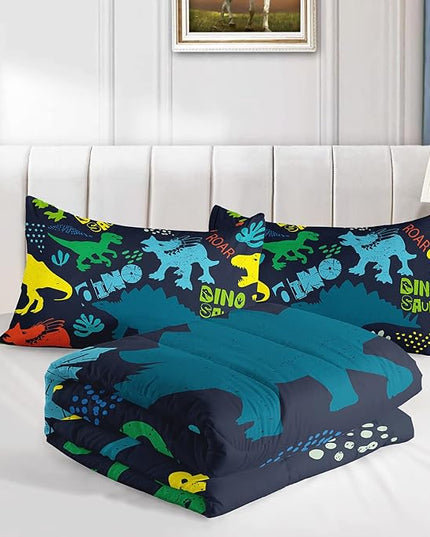 Axolotl Boys Bedding Cartoon Dinosaur Comforter Set Queen Size,Cute Dinosaur Bedding Set for Kids Boys Girls Teens Adults Room Decor,Kids Comforter Set All Season,1 Quilt 2 Pillow Cases,Purple - LeafyLoom