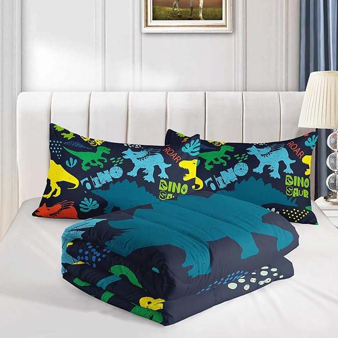 Axolotl Boys Bedding Cartoon Dinosaur Comforter Set Full Size,Cute Dinosaur Bedding Set for Boys Girls Teens Kids Adults Room Decor,Kids Comforter Set All Season,1 Quilt 2 Pillow Cases,Purple - LeafyLoom